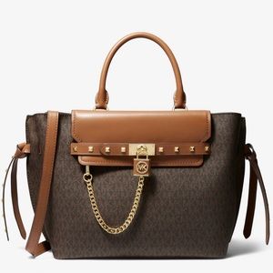 NWT MICHAEL KORS HAMILTON LEGACY LARGE STUDDED LOGO BELTED SATCHEL